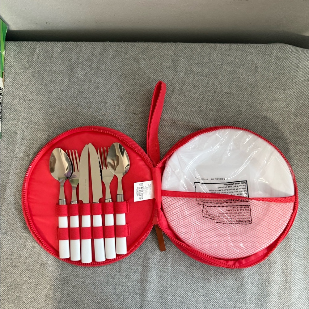Red and White Cutlery Set with Case